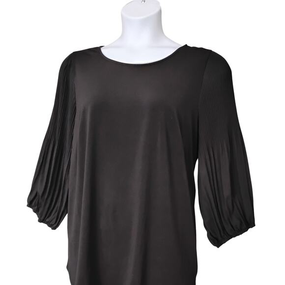 Adrianna Papell Blouse Size 3X Black Plisse 3/4 Sleeves Pullover Round Neck - Picture 3 of 11